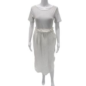 Roi Women Bohemian T-Shirt Dress White Cotton Boatneck Midi Size XS